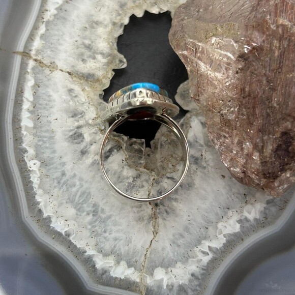 Sterling Southwestern Style Teardrop Turquoise Spiny Oyster Ring Sz 10 For Women - Picture 8 of 10